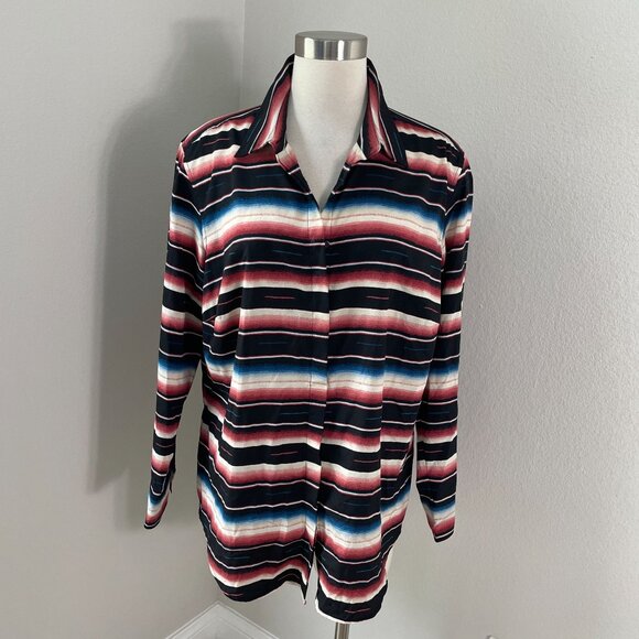 Ralph Lauren LRL Womens Plus 1X Southwestern Blanket Striped Button Up Shirt Top - Picture 1 of 9